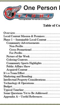 One Person Local Content Plan