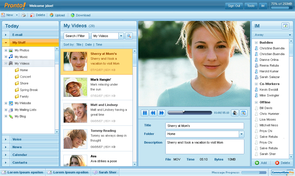This is an example of the video interface of the Pronto unified messaging client.